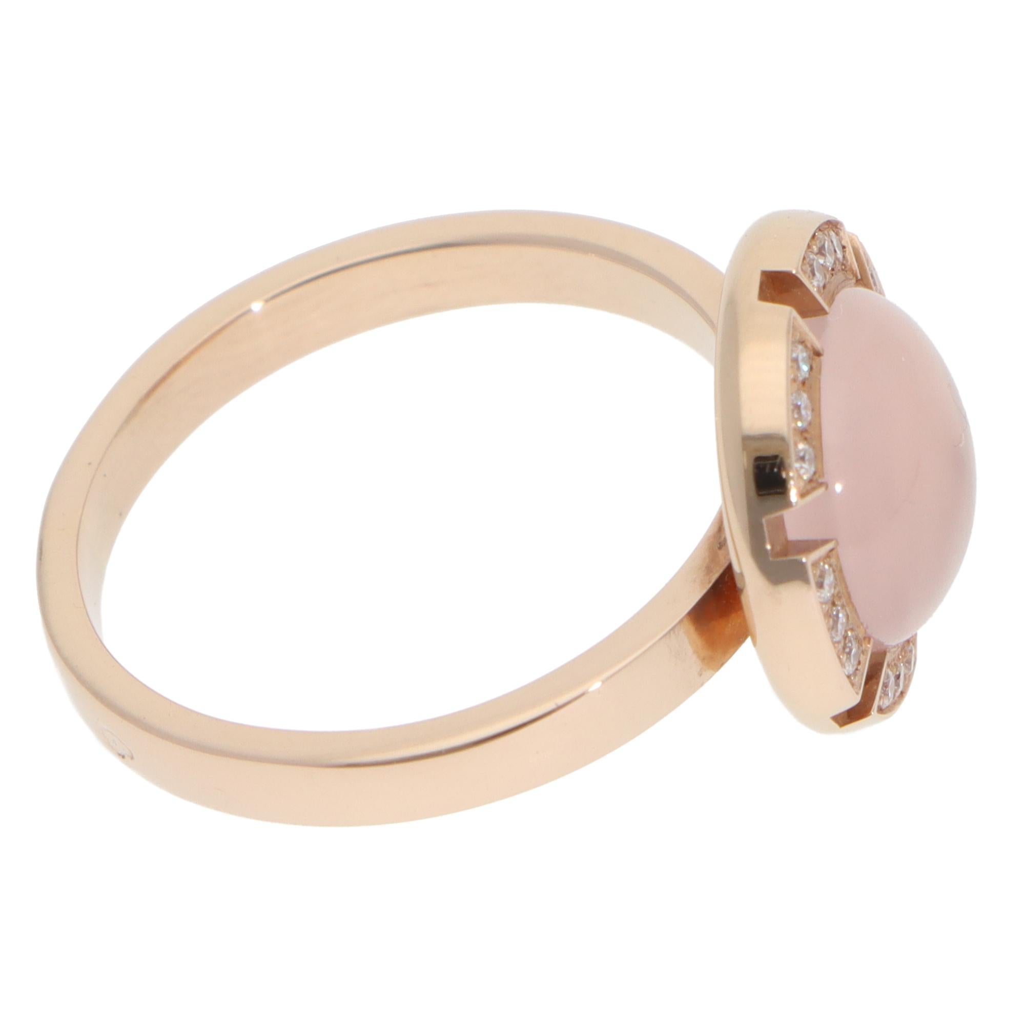 Cabochon Vintage Chaumet Rose Quartz and Diamond Class One Croisière Ring in Rose Gold For Sale