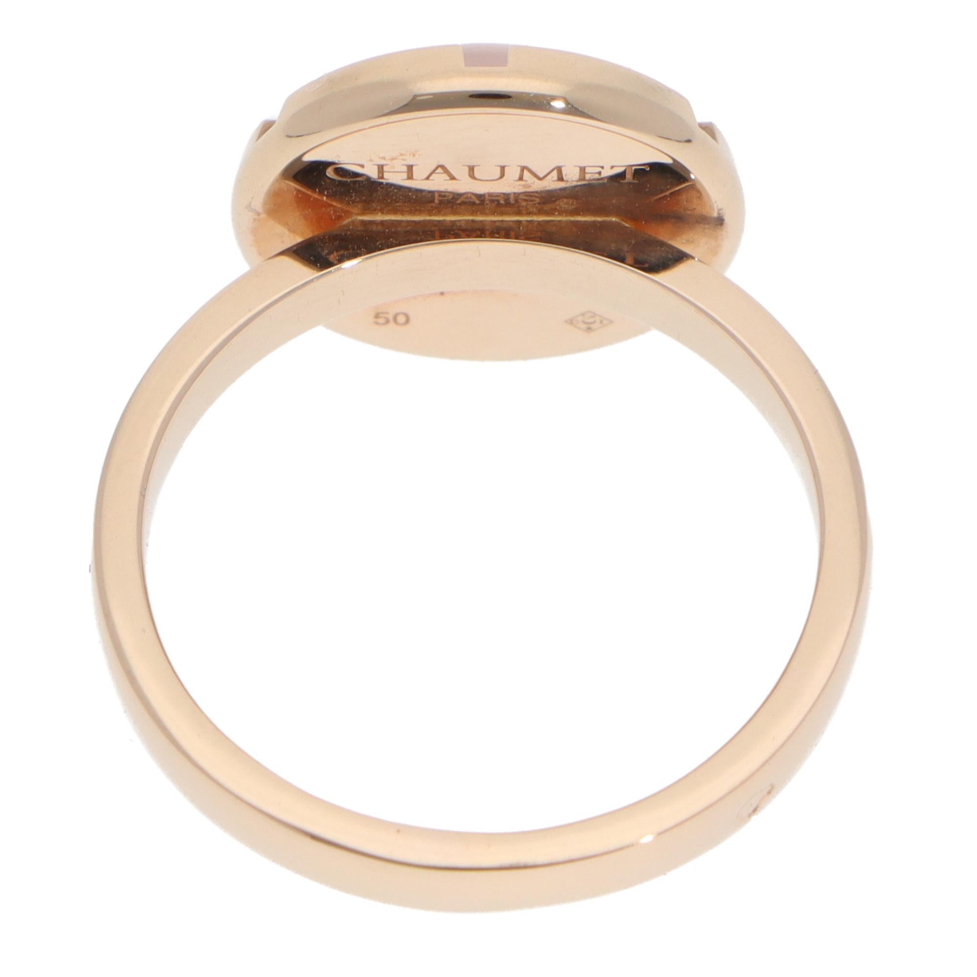 Vintage Chaumet Rose Quartz and Diamond Class One Croisière Ring in Rose Gold In Excellent Condition For Sale In London, GB