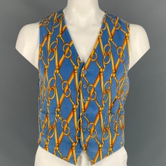 Vintage CHEAP and CHIC by MOSCHINO Size 42 Blue & Yellow Print Velvet Vest