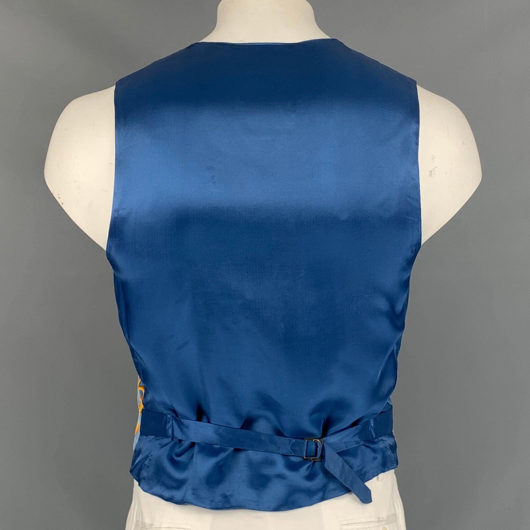Vintage CHEAP and CHIC by MOSCHINO Size 42 Blue & Yellow Velvet Buttoned Vest In Good Condition For Sale In San Francisco, CA