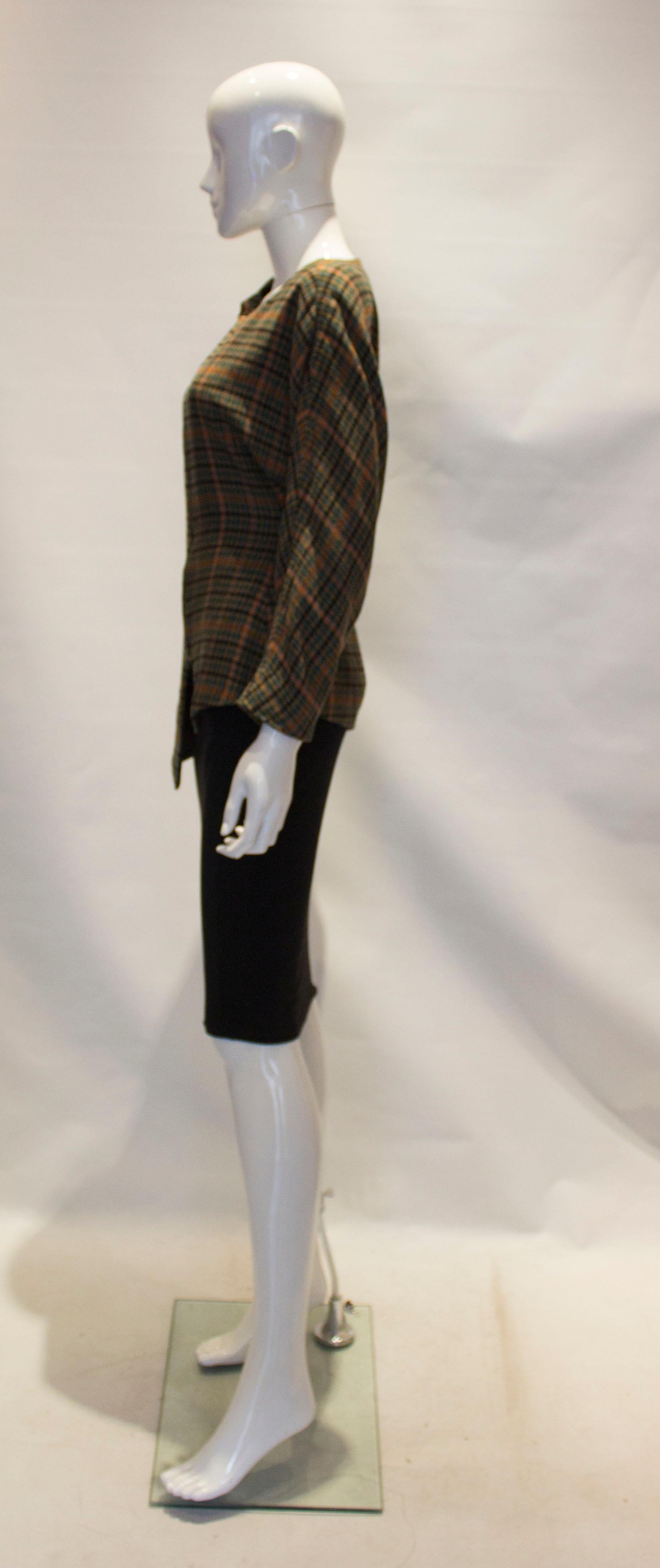 Black Vintage Check Jacket with Zip opening and  with interesting Hem and Neckline For Sale