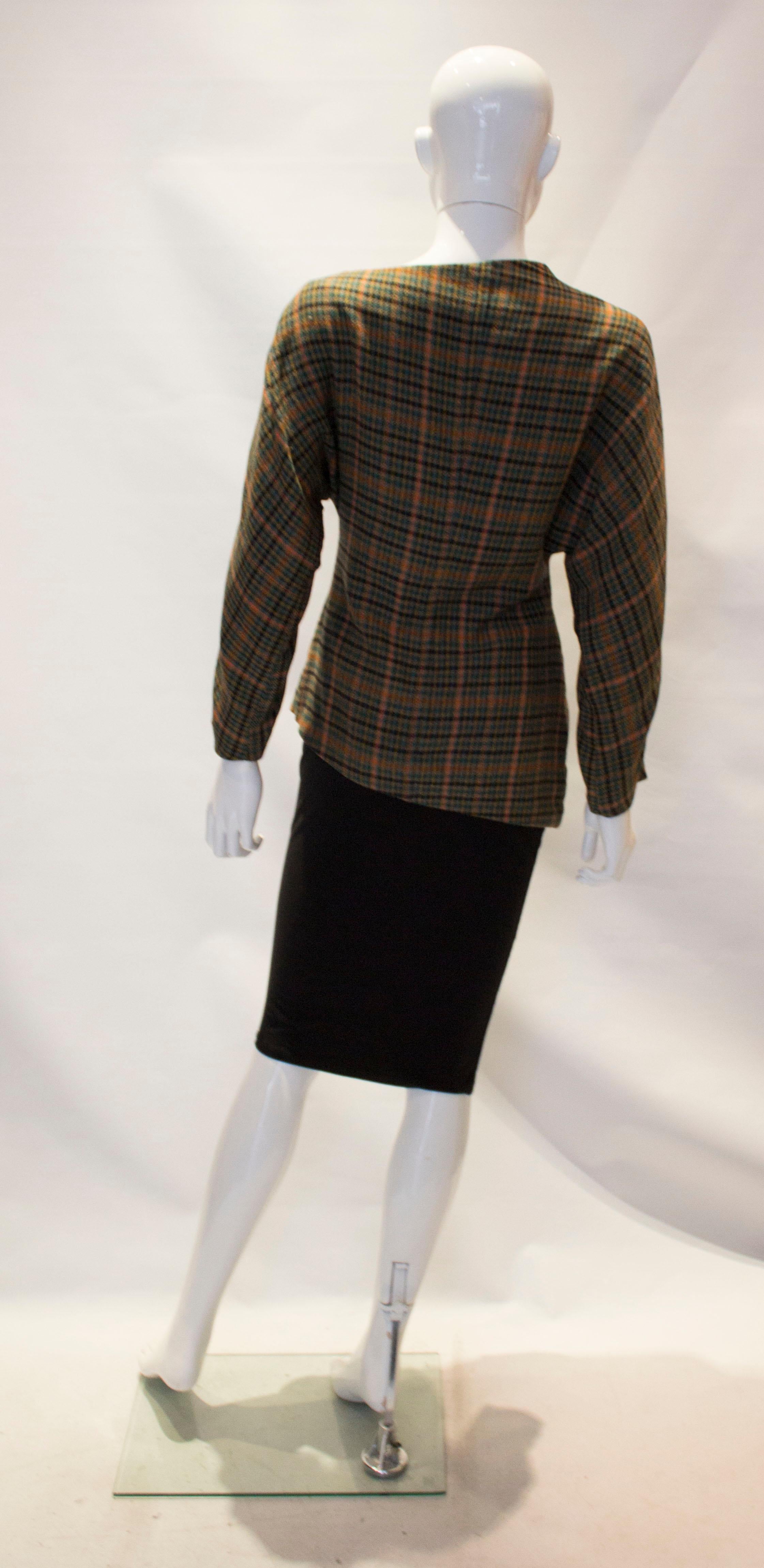 Women's Vintage Check Jacket with Zip opening and  with interesting Hem and Neckline For Sale