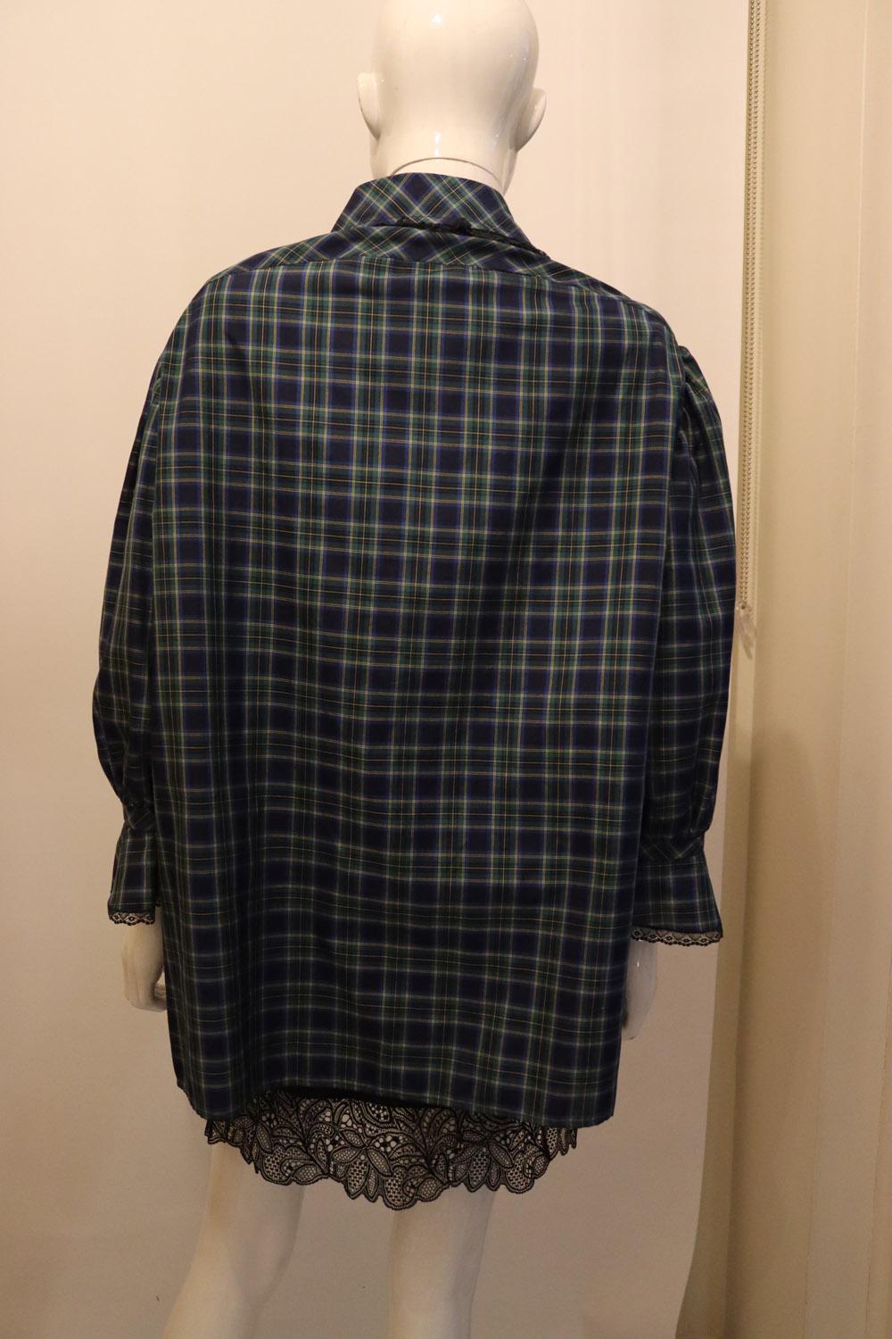 Black Vintage Check Silk Blouse by Senatore Moda Milan For Sale