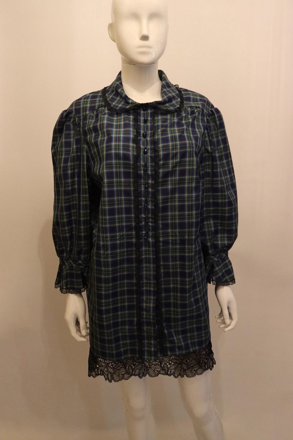 Vintage Check Silk Blouse by Senatore Moda Milan In Good Condition For Sale In London, GB