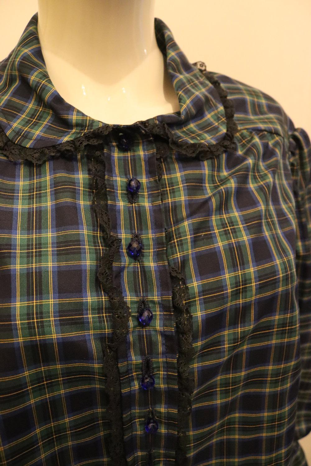 Women's or Men's Vintage Check Silk Blouse by Senatore Moda Milan For Sale