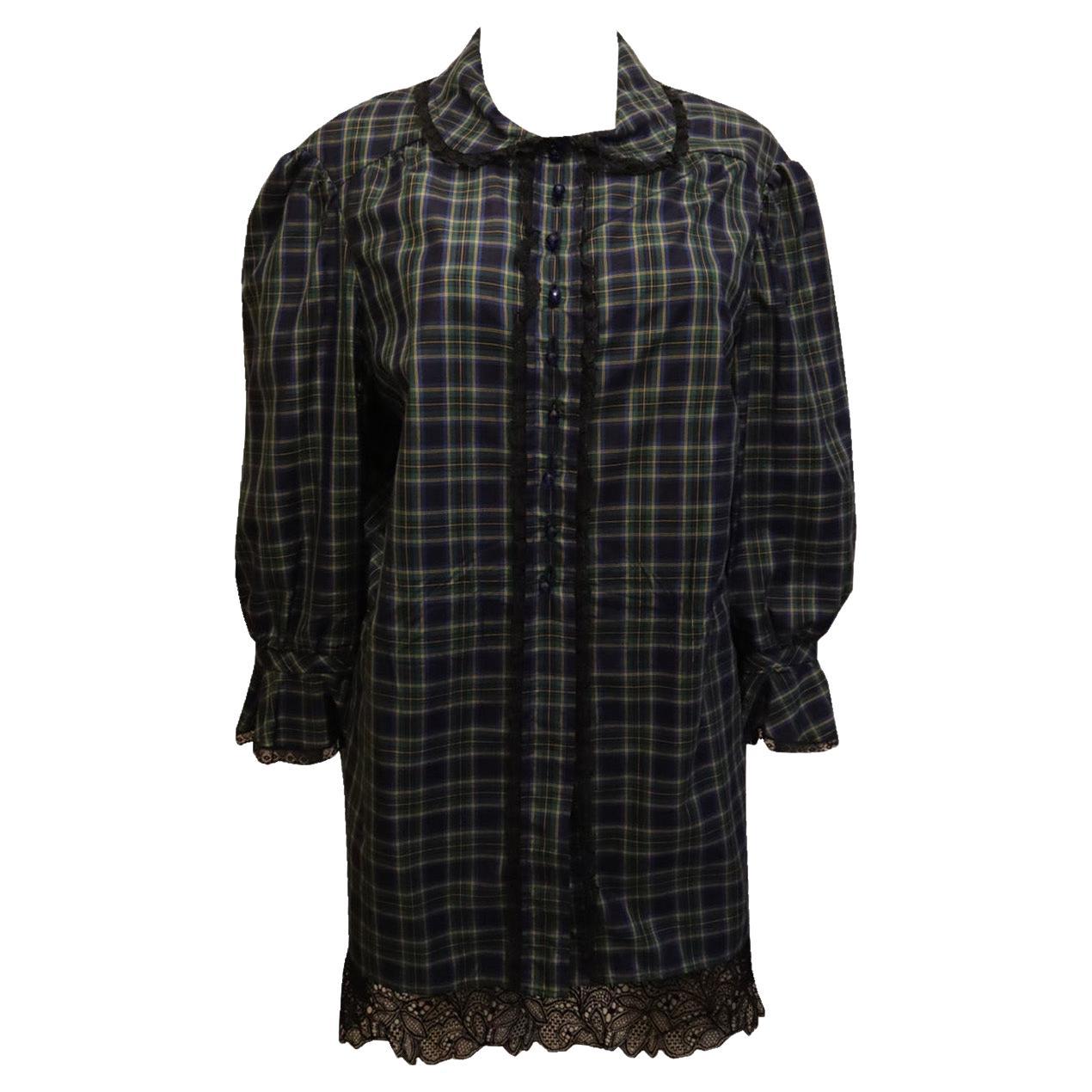 Vintage Check Silk Blouse by Senatore Moda Milan For Sale