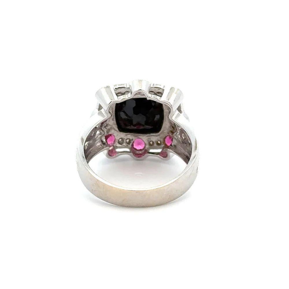 Gold-Cocktailring mit Schachbrett-Onyx, Rubellit, Turmalin und Diamant (Gemischter Schliff) im Angebot