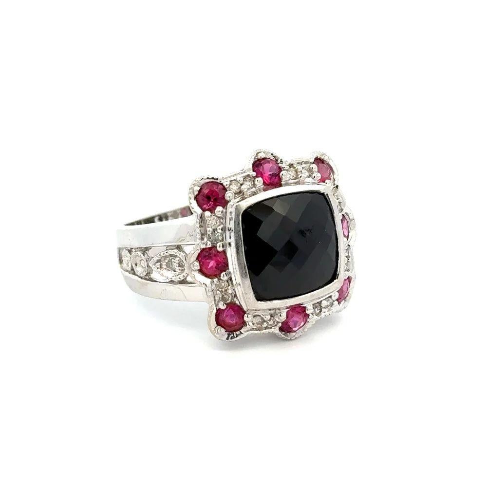 Gold-Cocktailring mit Schachbrett-Onyx, Rubellit, Turmalin und Diamant Damen im Angebot