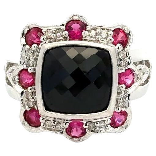 Anello da cocktail d'oro con tormalina rubellite e diamanti a scacchiera Vintage By