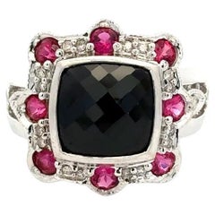 Anello da cocktail d'oro con tormalina rubellite e diamanti a scacchiera Vintage By