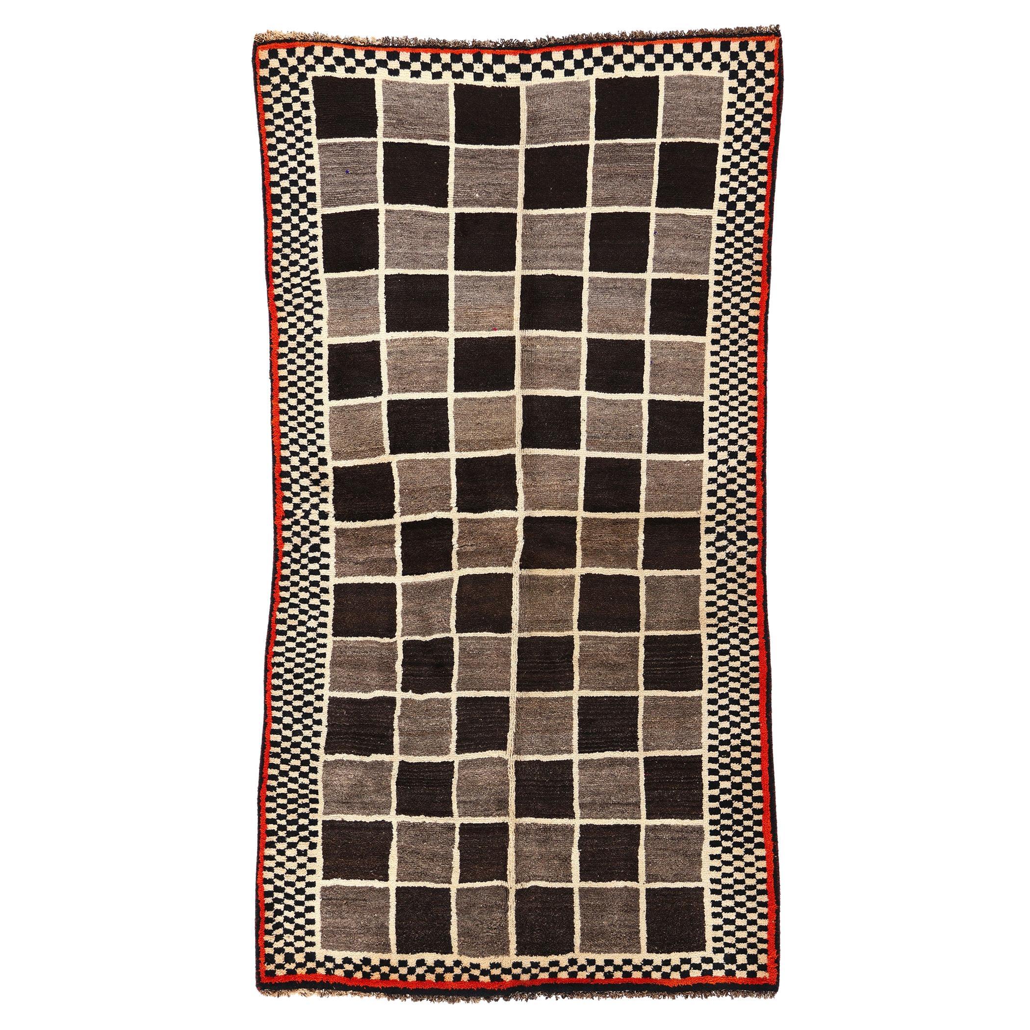 Vintage Checkerboard Persian Gabbeh Rug For Sale