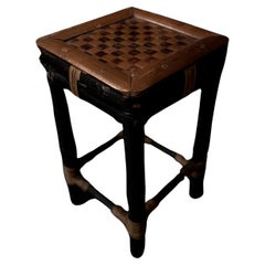 Vintage Checkered Bamboo Stool Side Table