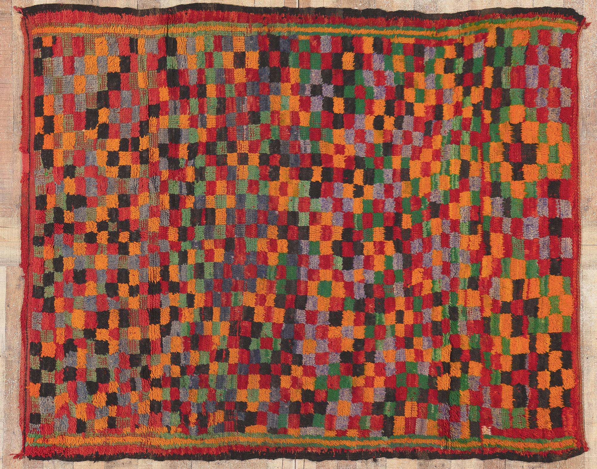 Tapis marocain Boujad à carreaux, le cubisme du milieu du siècle rencontre Cozy Boho en vente 1