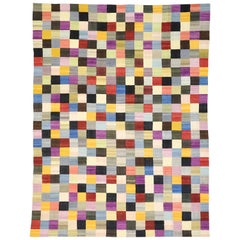 Tapis tissé à carreaux vintage, mi-siècle moderne rencontre le style cubiste