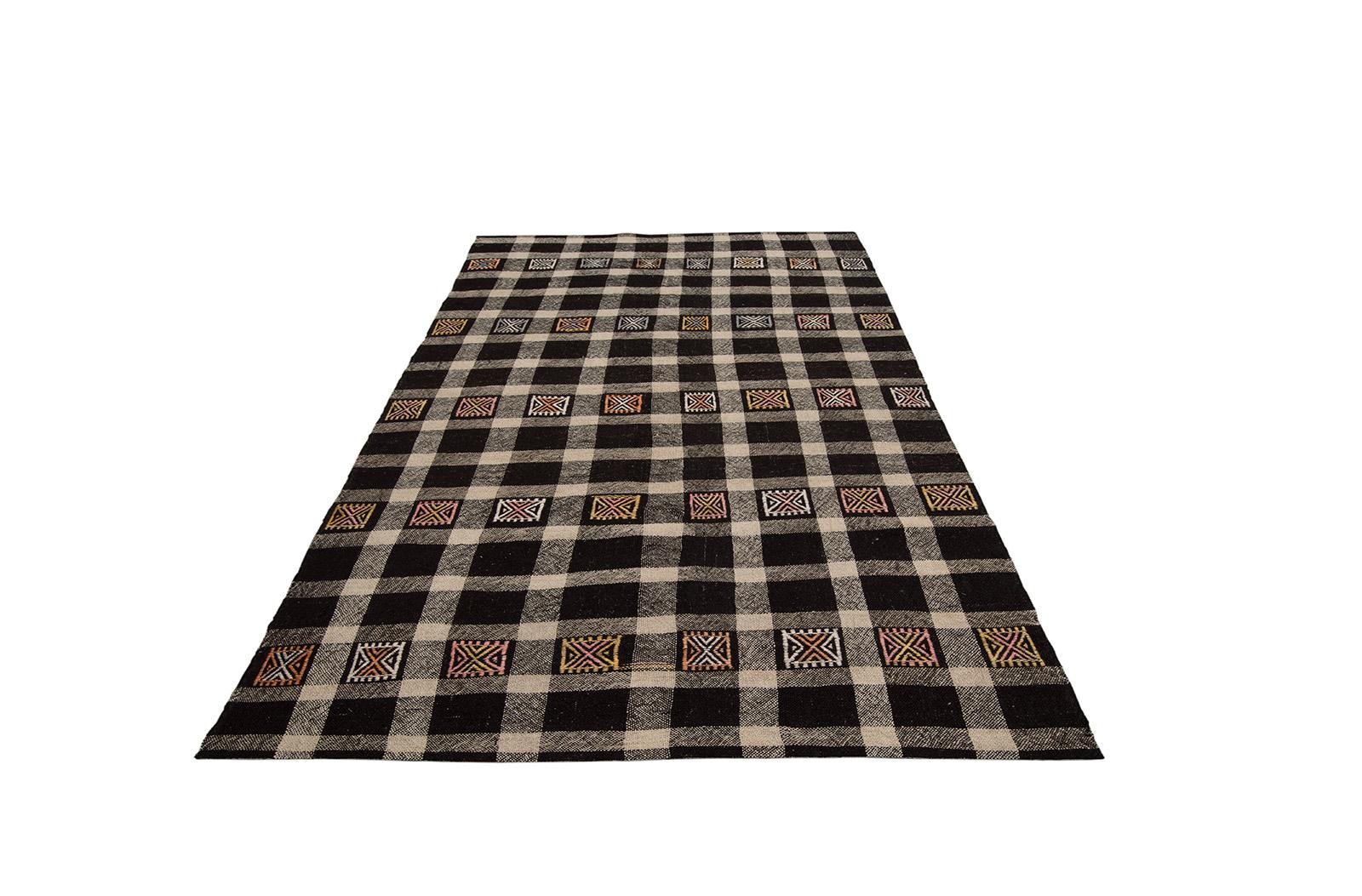 Turkish Vintage Checkered Flat-Weave For Sale