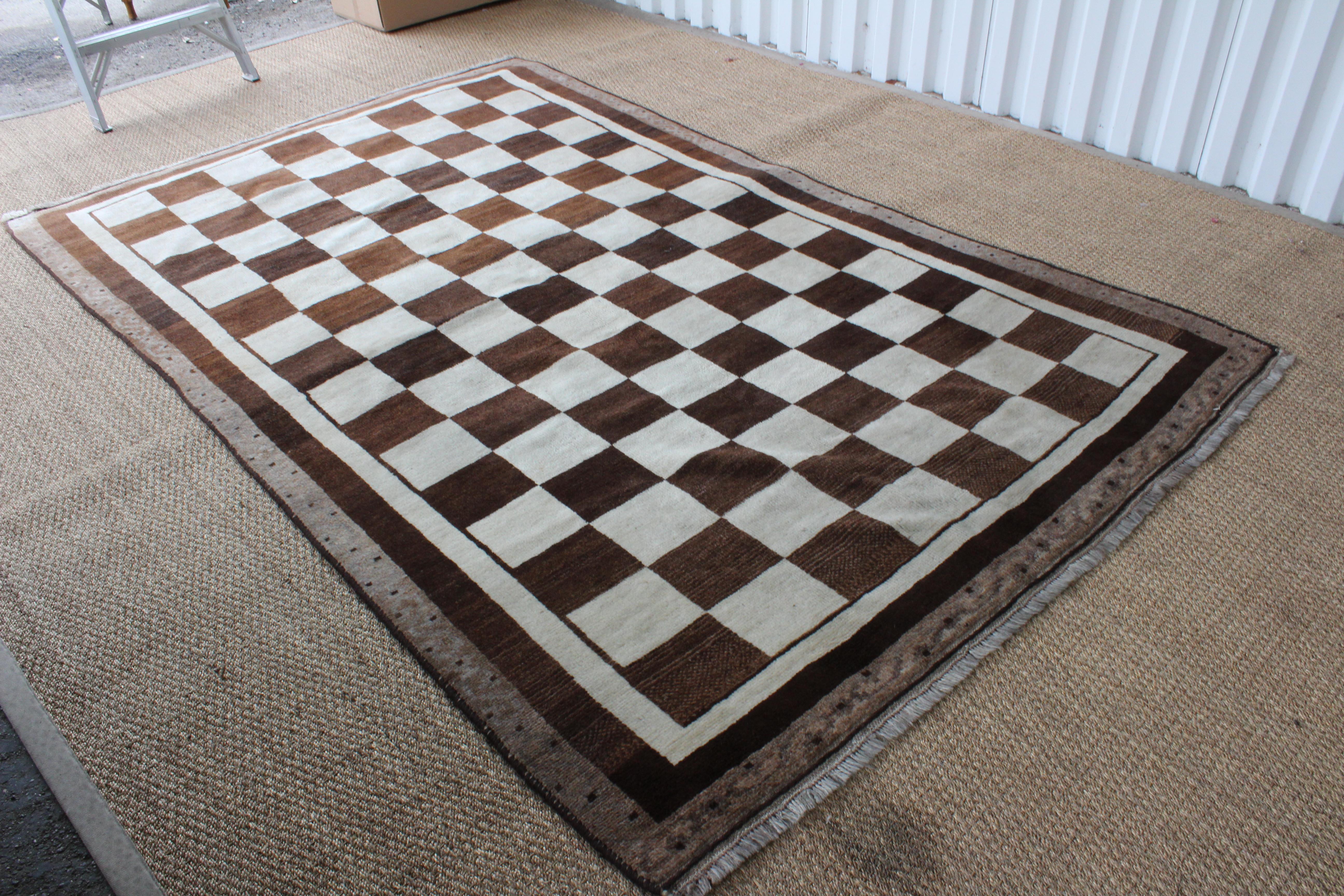 Vintage Checkered Gabbeh Rug, Persia, 1960s In Good Condition In Los Angeles, CA