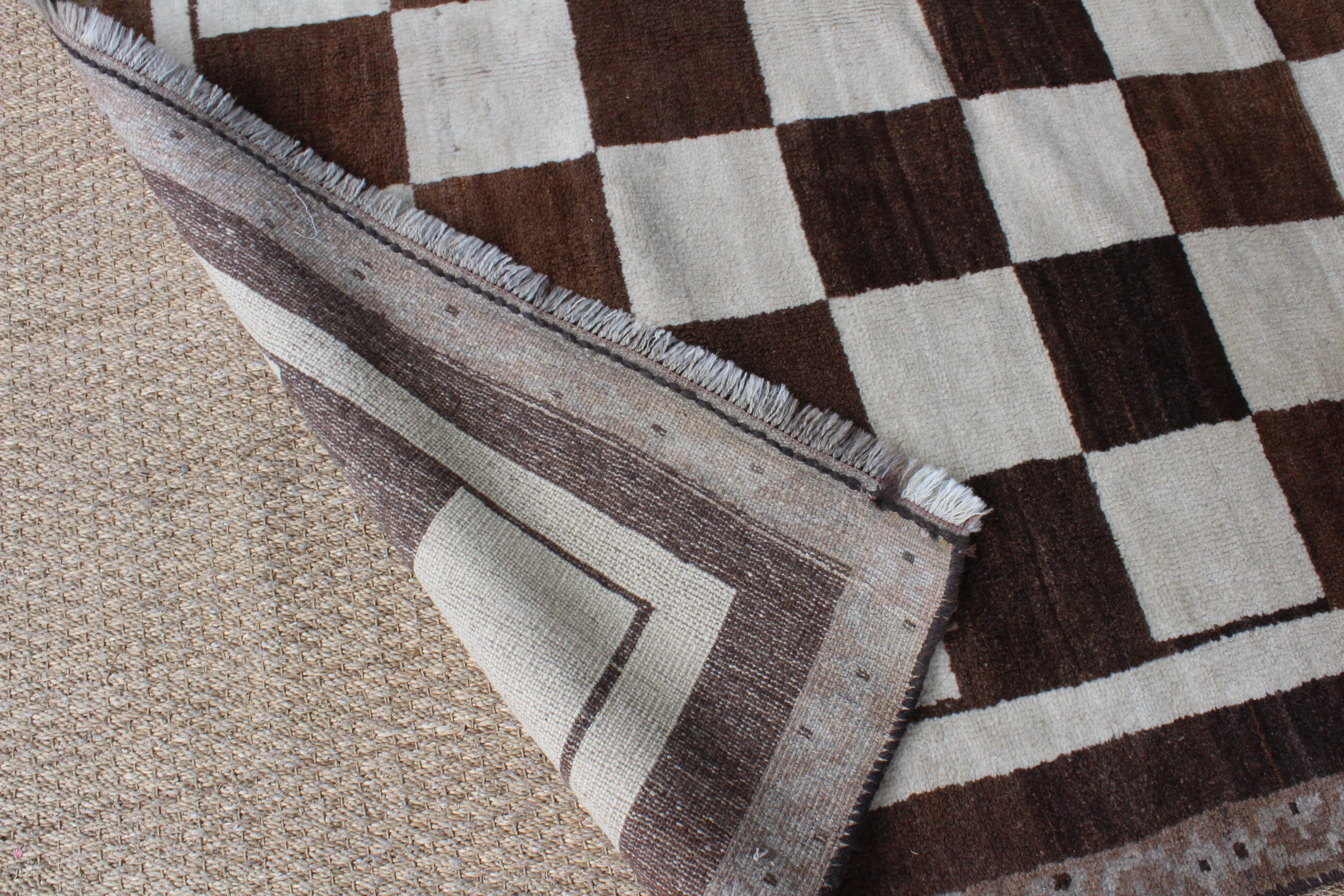 Wool Vintage Checkered Gabbeh Rug, Persia, 1960s