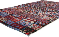 Vintage Checkered Moroccan Azilal Rug, Maximalist Boho Meets Cubism