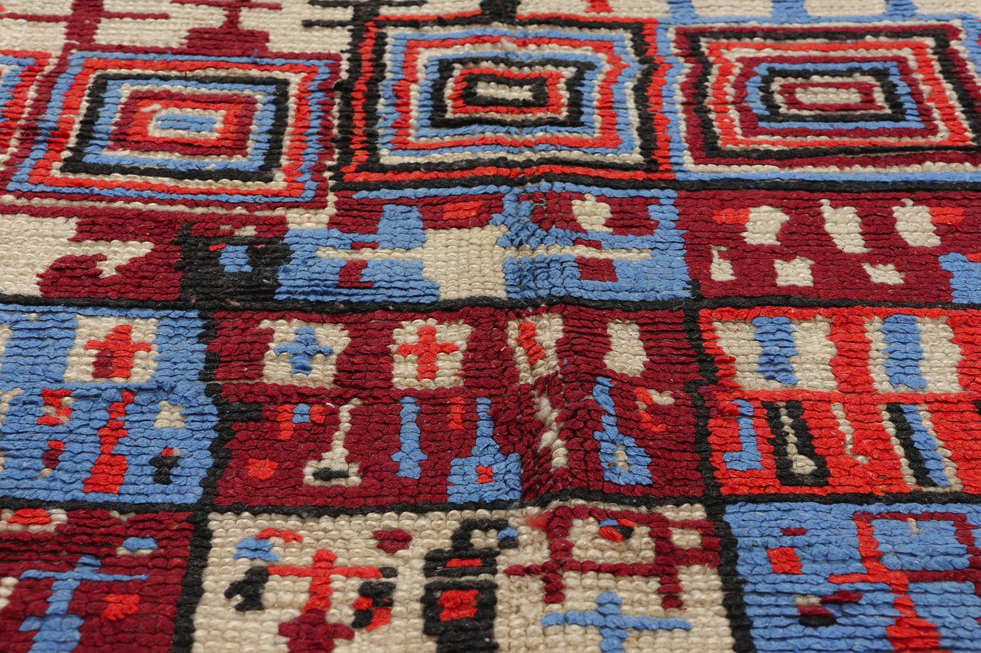 Vintage Checkered Moroccan Azilal Rug, Maximalist Boho Meets Cubism In Good Condition For Sale In Dallas, TX