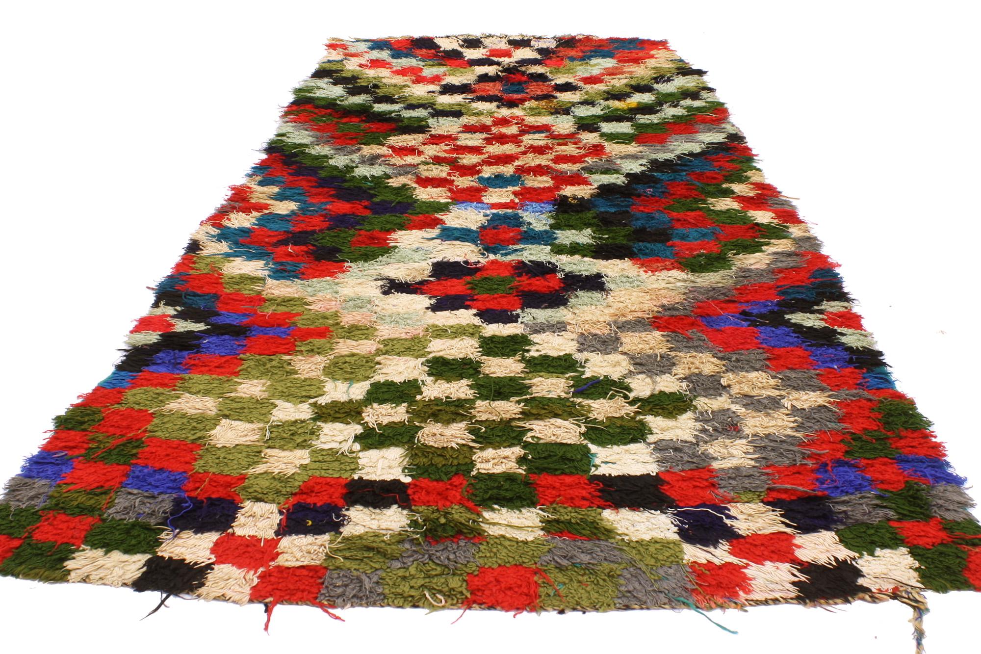 Hand-Knotted Vintage Checkered Moroccan Rug by Berber Tribes of Morocco For Sale