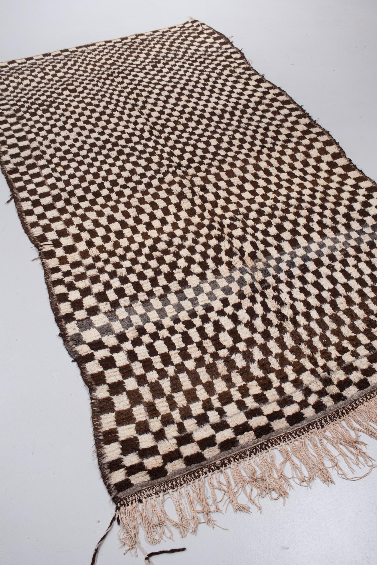 Wool Vintage Checkered Moroccan Rug For Sale