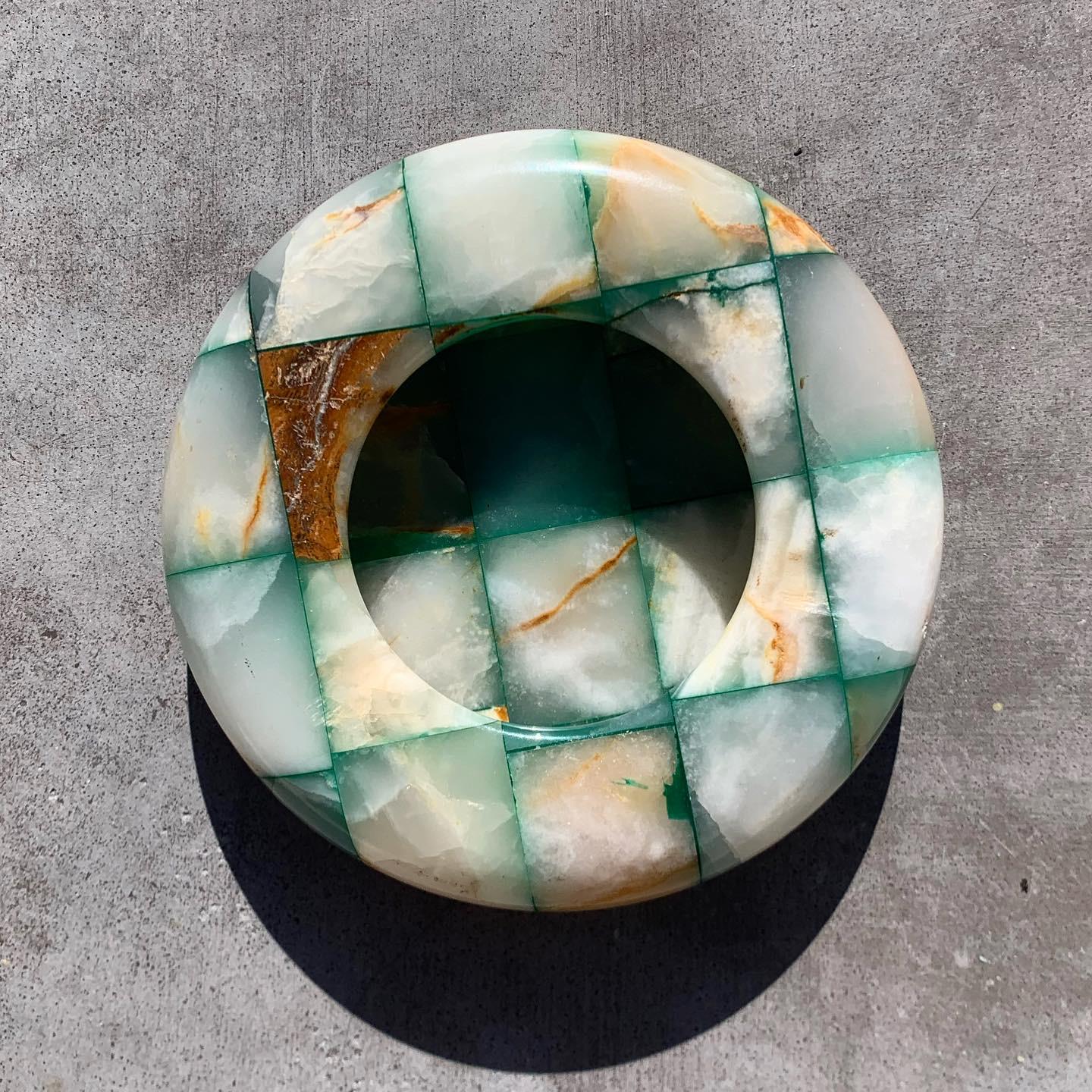 Hand-Crafted Vintage Checkered Onyx Ashtray in Teal and Caramel, 1960s