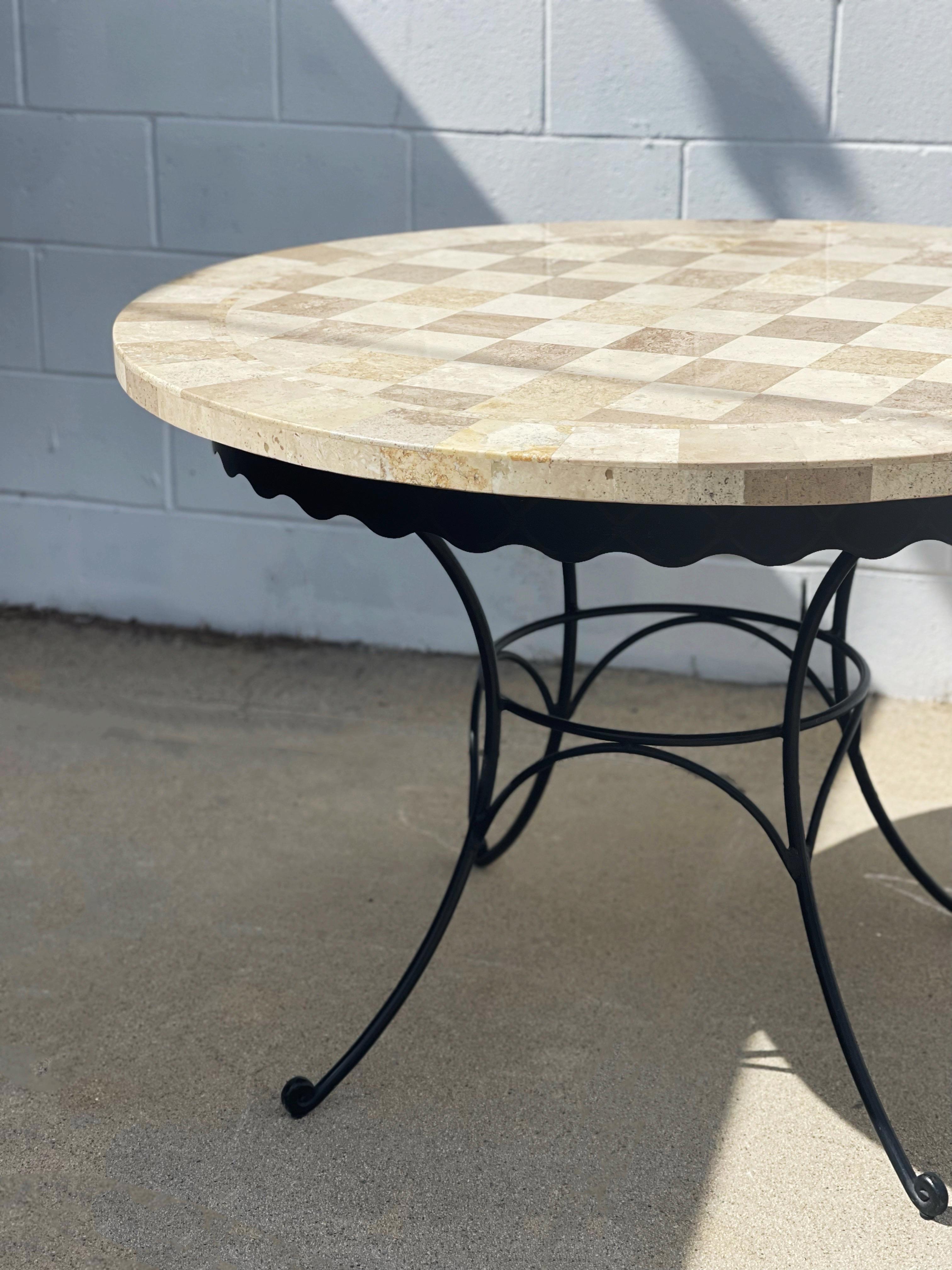 Vintage Checkered Stone Dining Table In Excellent Condition In Los Angeles, CA