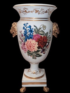 Vintage Chelsea House Floral Gold Gilt Lion Handle Vase