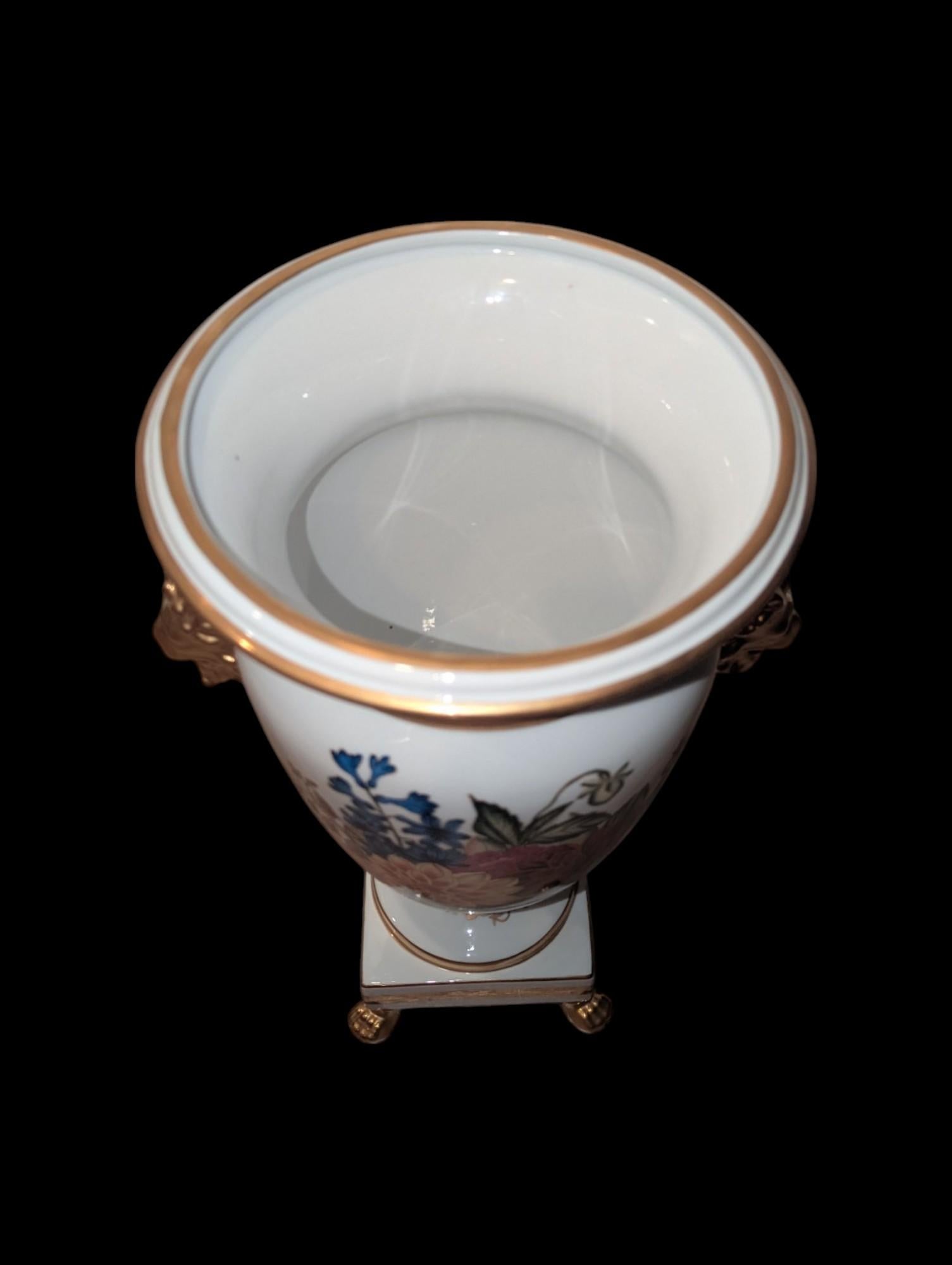 Hand-Painted Vintage Chelsea House Floral Gold Gilt Lion Handle Vase