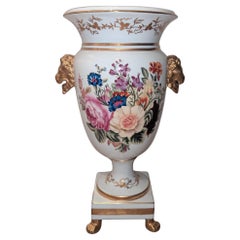 Vintage Chelsea House Floral Gold Gilt Lion Handle Vase