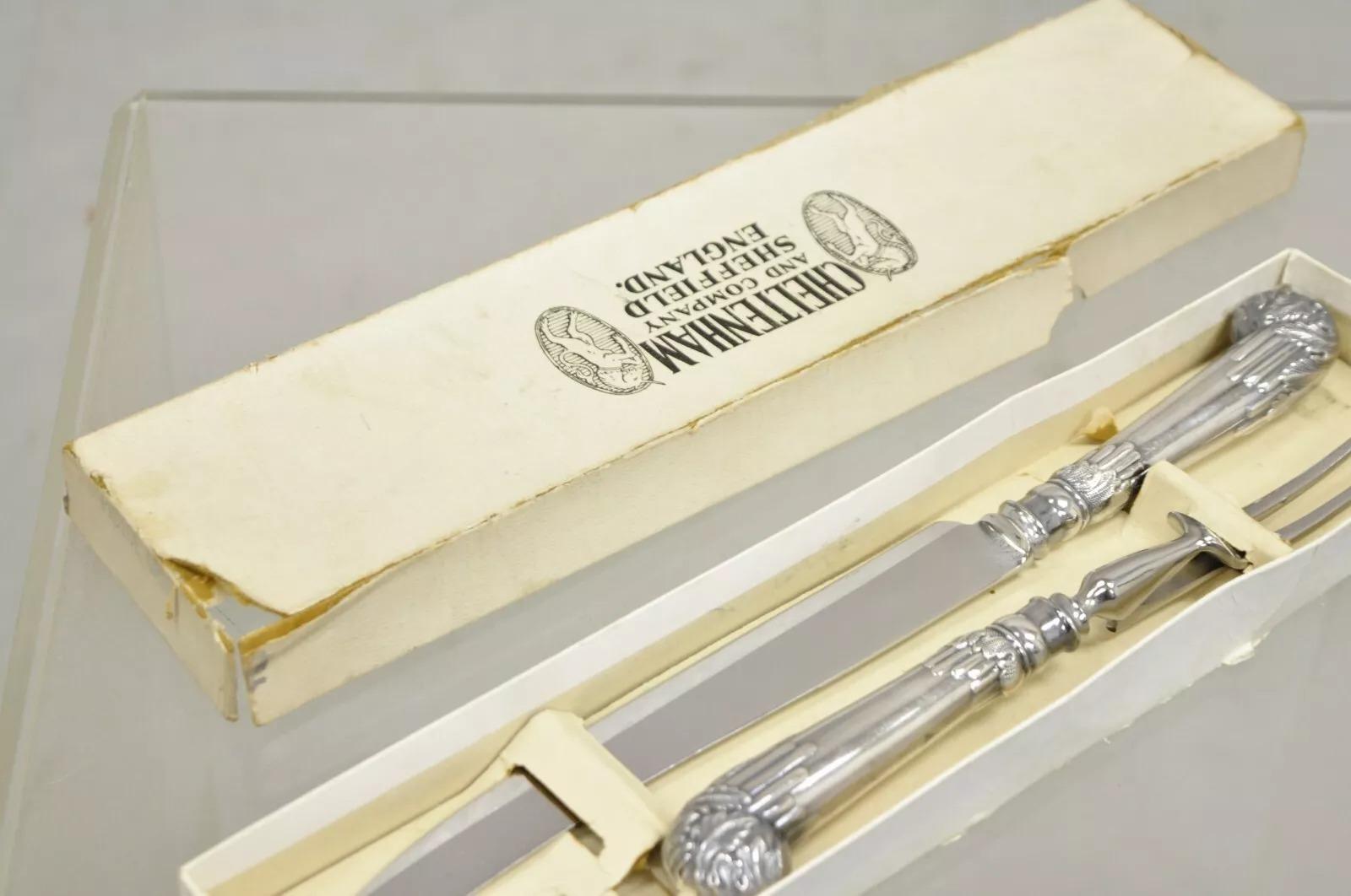 Vintage Cheltenham & Co Stainless Steel Silver Plated Meat Carving Cutlery Set For Sale 4