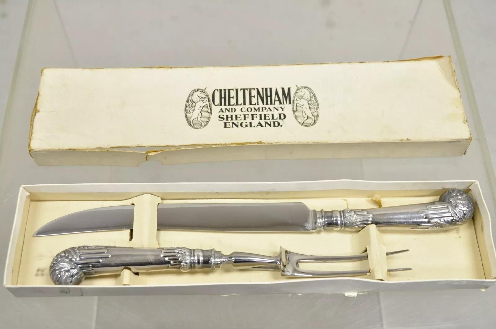 Vintage Cheltenham & Co Stainless Steel Silver Plated Meat Carving Cutlery Set For Sale 5
