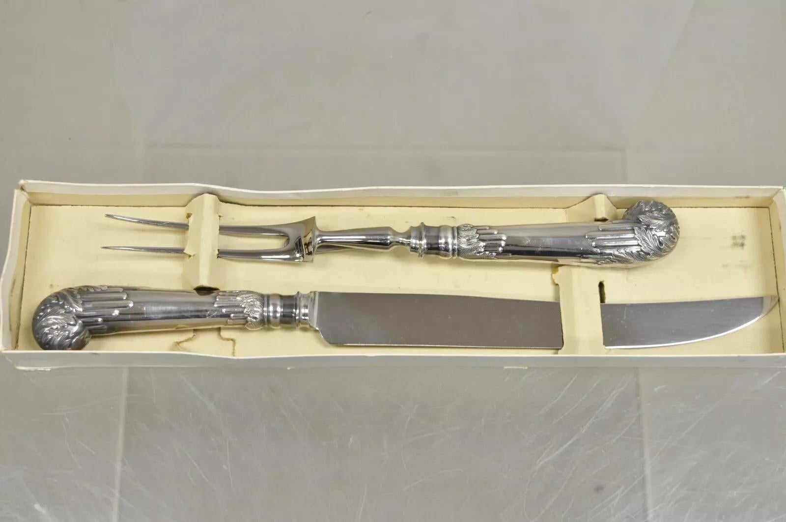 Vintage Cheltenham & Co Stainless Steel Silver Plated Meat Carving Cutlery Set. Circa Early 20th Century. Measurements: 1