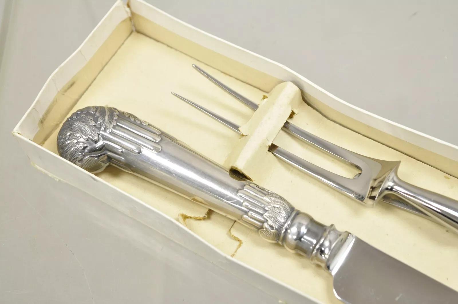 Unknown Vintage Cheltenham & Co Stainless Steel Silver Plated Meat Carving Cutlery Set For Sale
