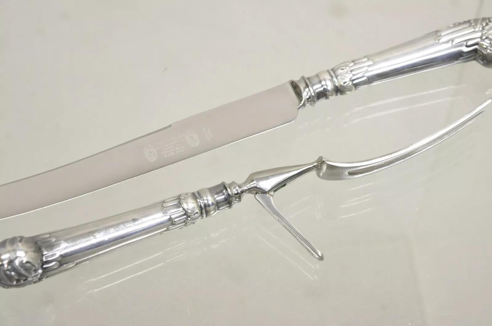 Vintage Cheltenham & Co Stainless Steel Silver Plated Meat Carving Cutlery Set For Sale 1