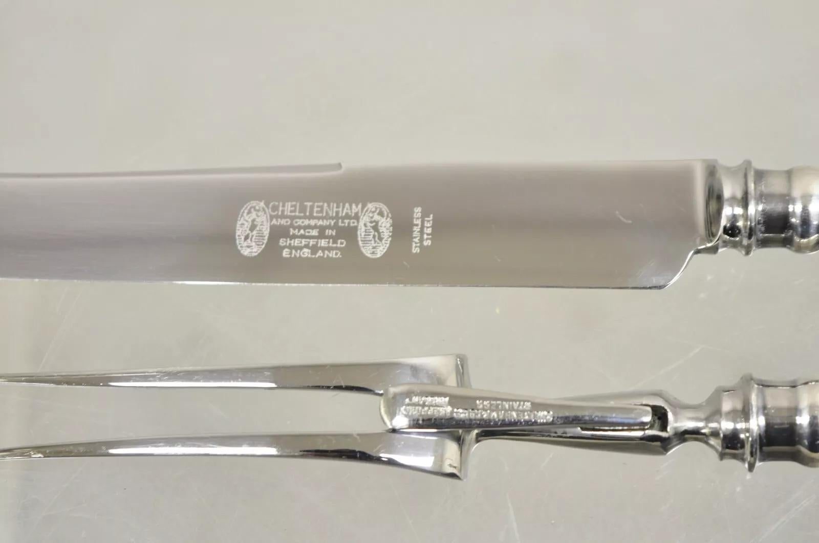 Vintage Cheltenham & Co Stainless Steel Silver Plated Meat Carving Cutlery Set For Sale 2