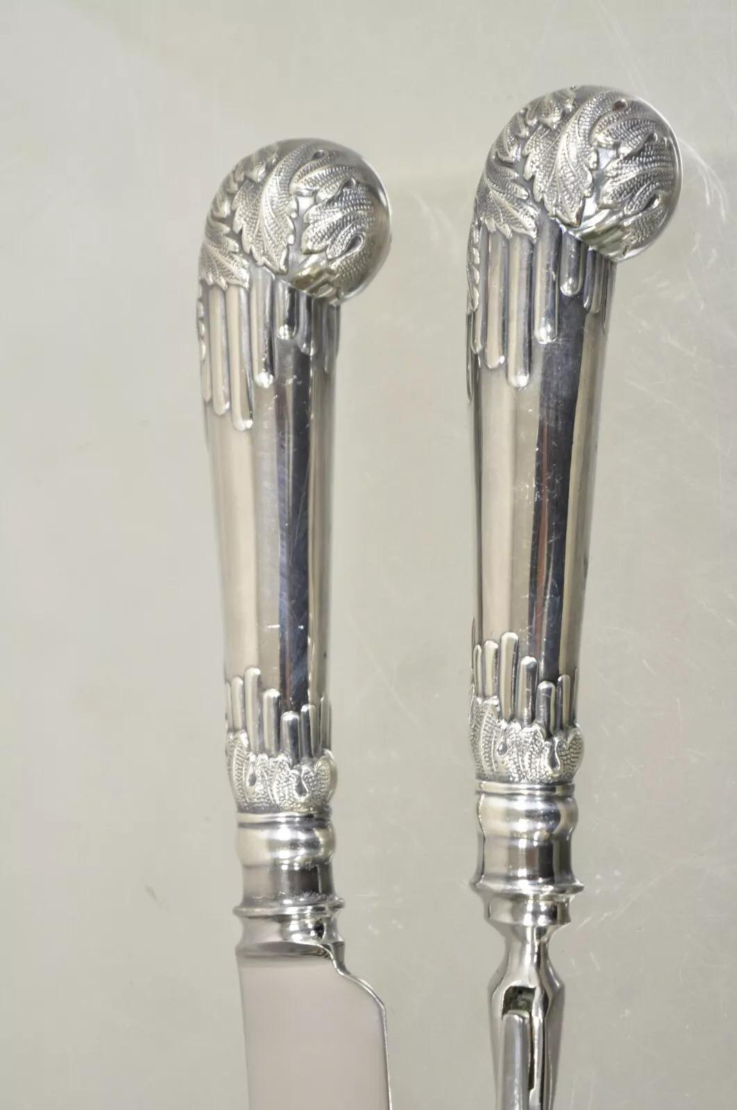 Vintage Cheltenham & Co Stainless Steel Silver Plated Meat Carving Cutlery Set For Sale 3
