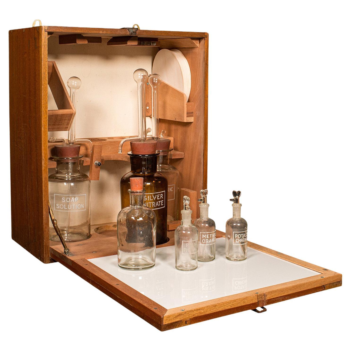 Vintage Chemist's Dispensing Cabinet, English, Walnut, Apothecary Set, C.1950 For Sale