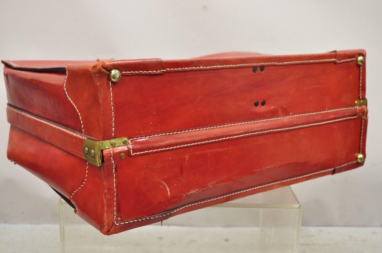 Vintage Cheney England Red Leather Midcentury Travel Suitcase Luggage 2
