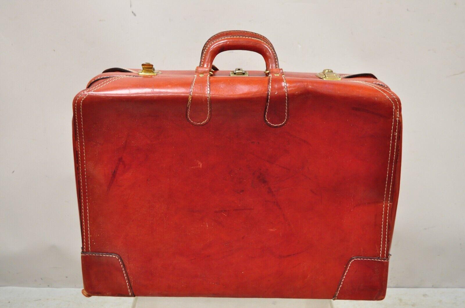 Vintage Cheney England Red Leather Midcentury Travel Suitcase Luggage 3