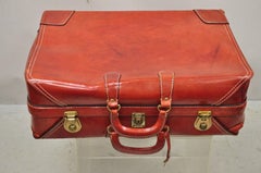 Vintage Cheney England Red Leather Midcentury Travel Suitcase Luggage