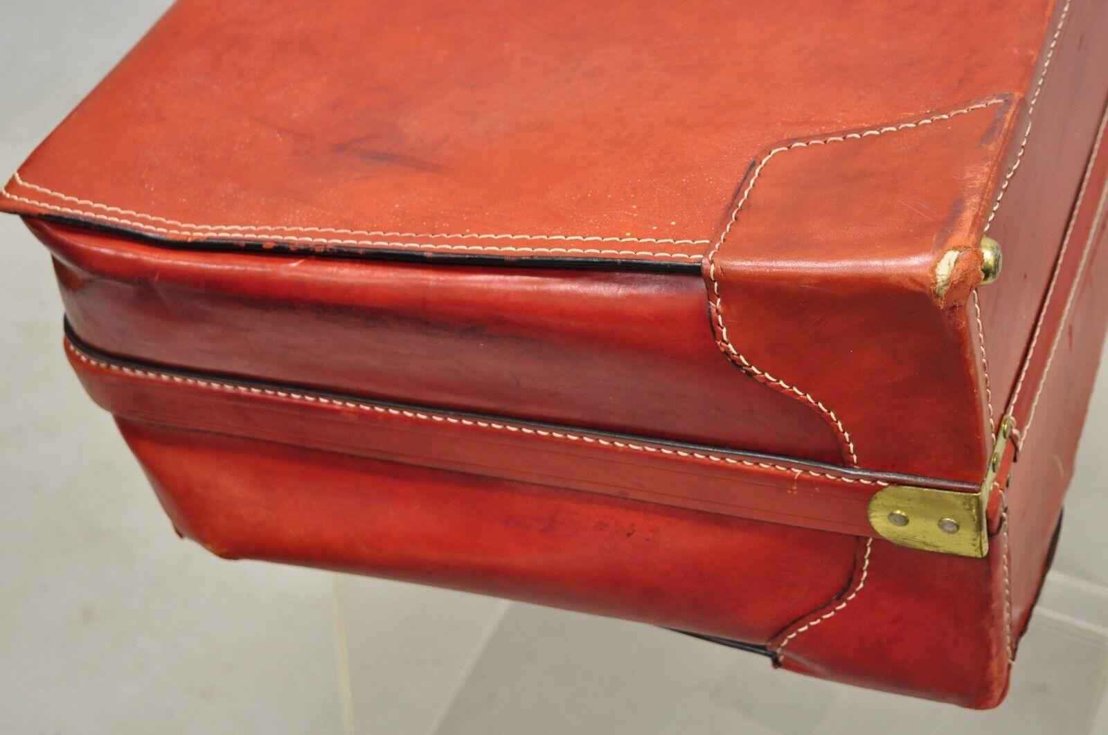 Vintage Cheney England Red Leather Midcentury Travel Suitcase Luggage 1