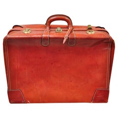 Vintage Cheney England Red Leather Midcentury Travel Suitcase Luggage