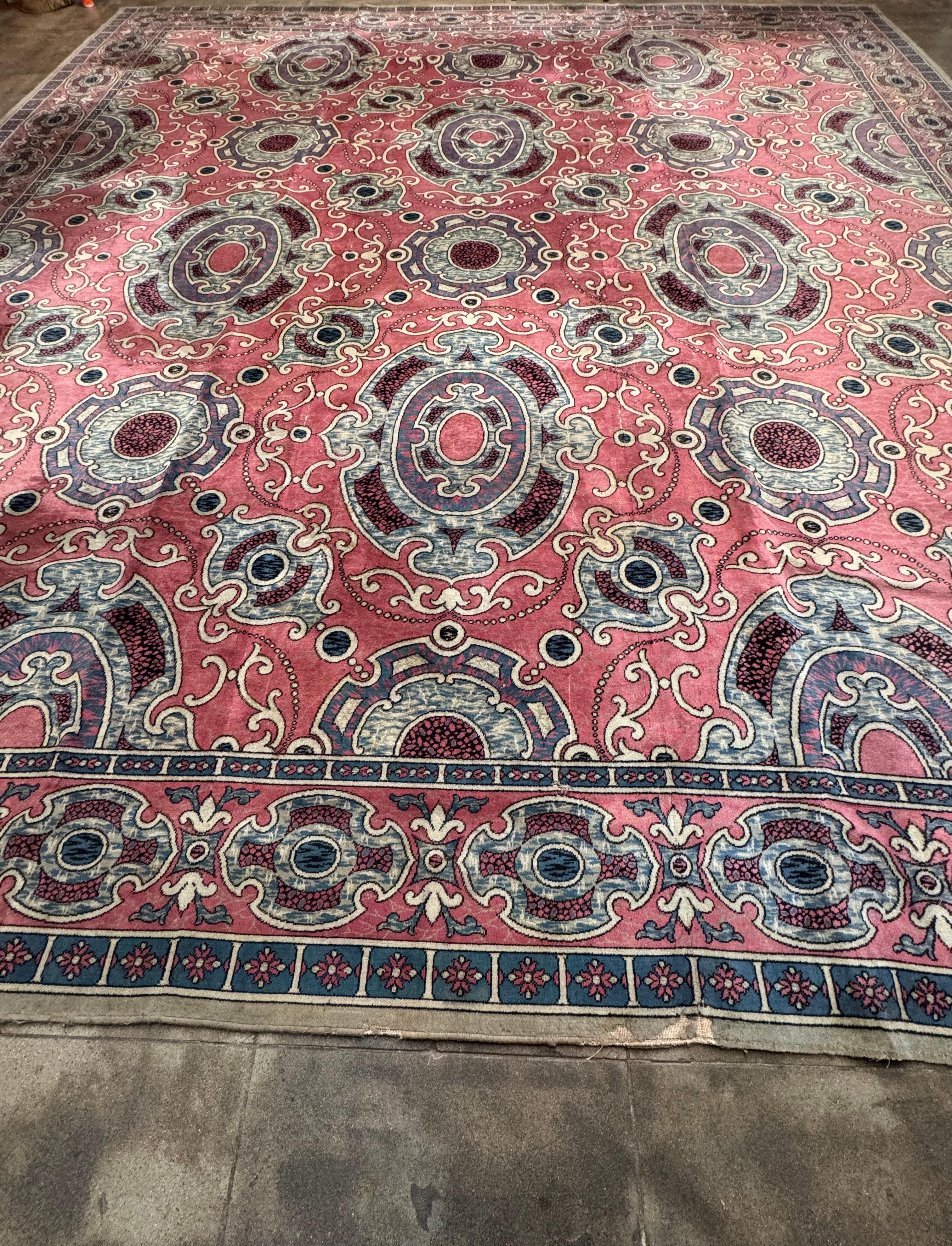 Neoclassical Revival Vintage Chenille Rug - 16.4’ X 15’ For Sale