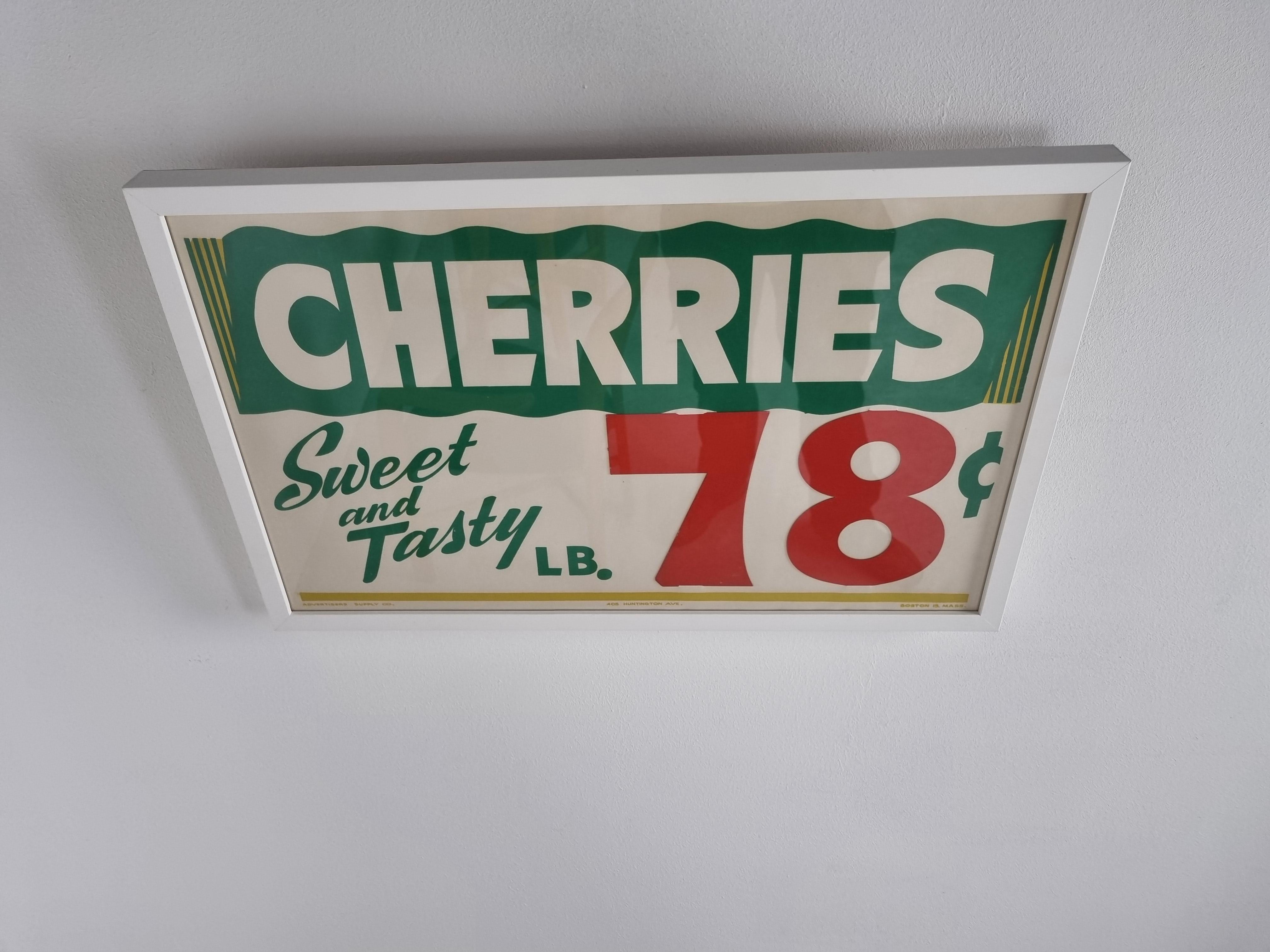 Paper Vintage 'Cherries' advert sign, 1960s