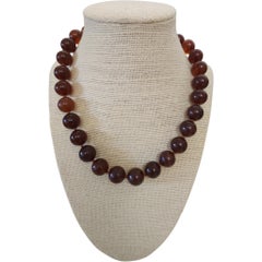 Vintage Cherry Amber Bead Necklace 14mm Round Polish Baltic 14k Gold 585 Clasp