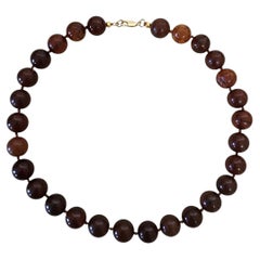 Vintage Cherry Amber Bead Necklace 14mm Round Polish Baltic 14k Gold 585 Clasp