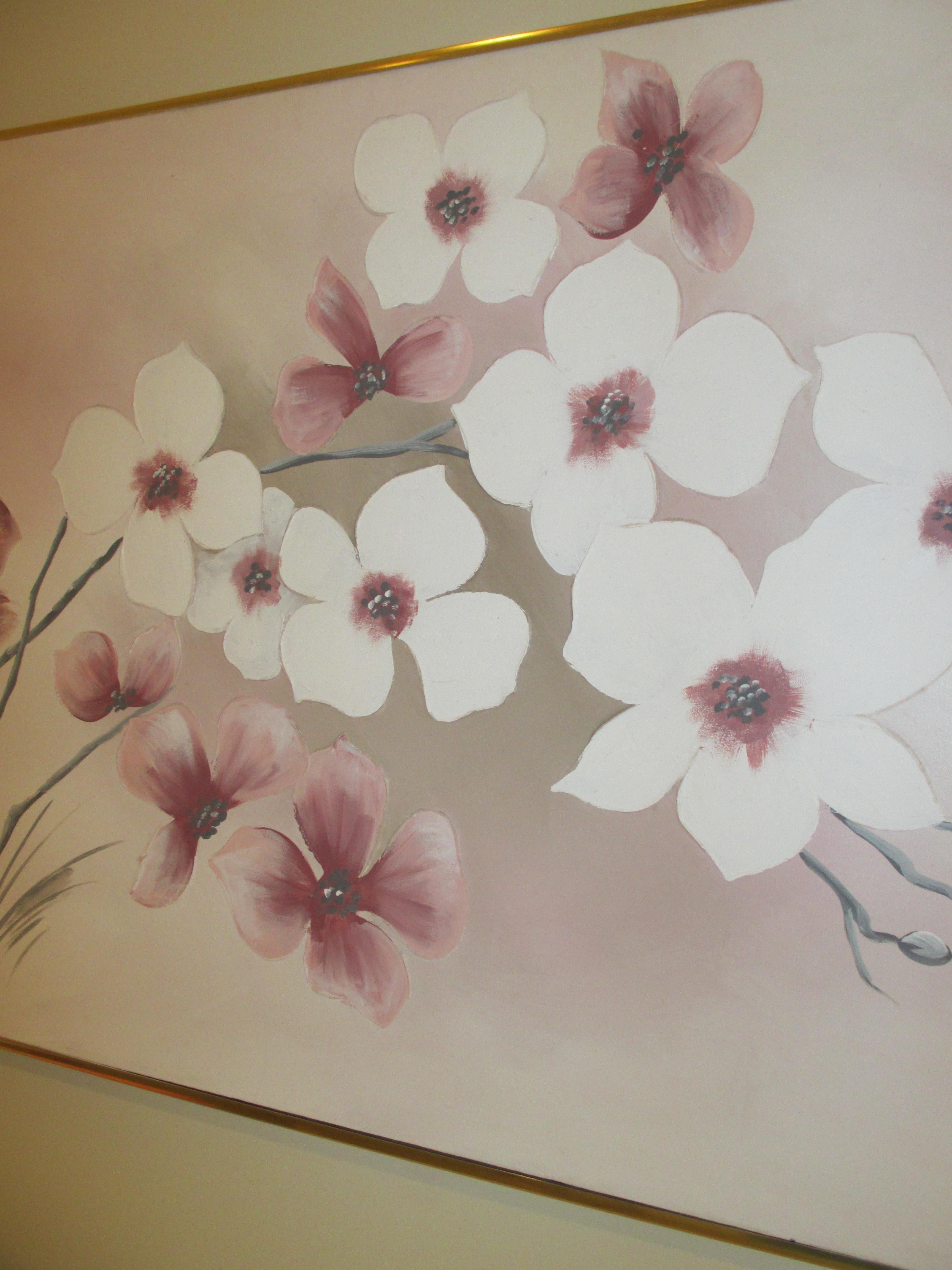 Vintage Cherry Blossom Painting In Good Condition For Sale In Naples, FL