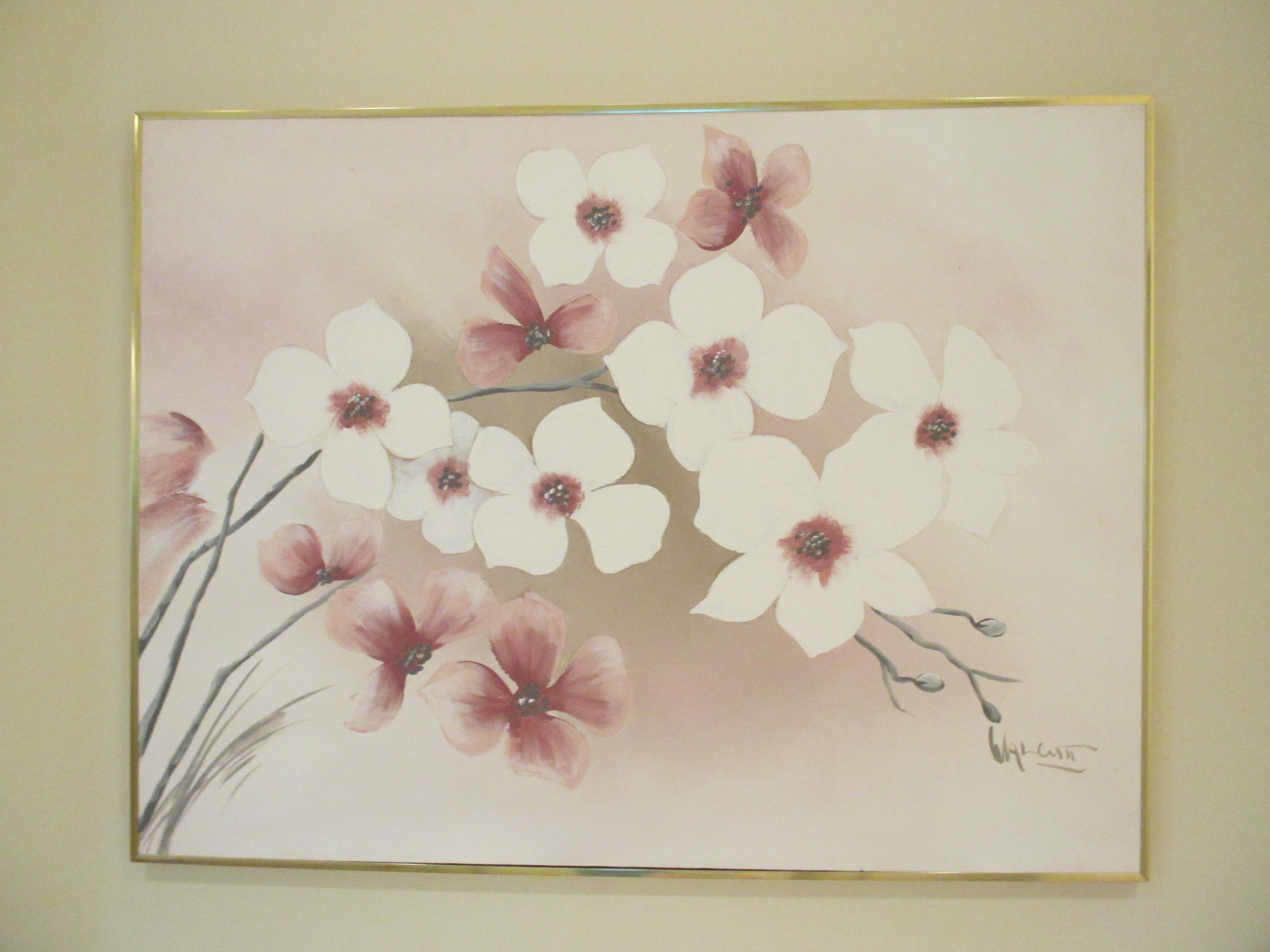 Metal Vintage Cherry Blossom Painting For Sale
