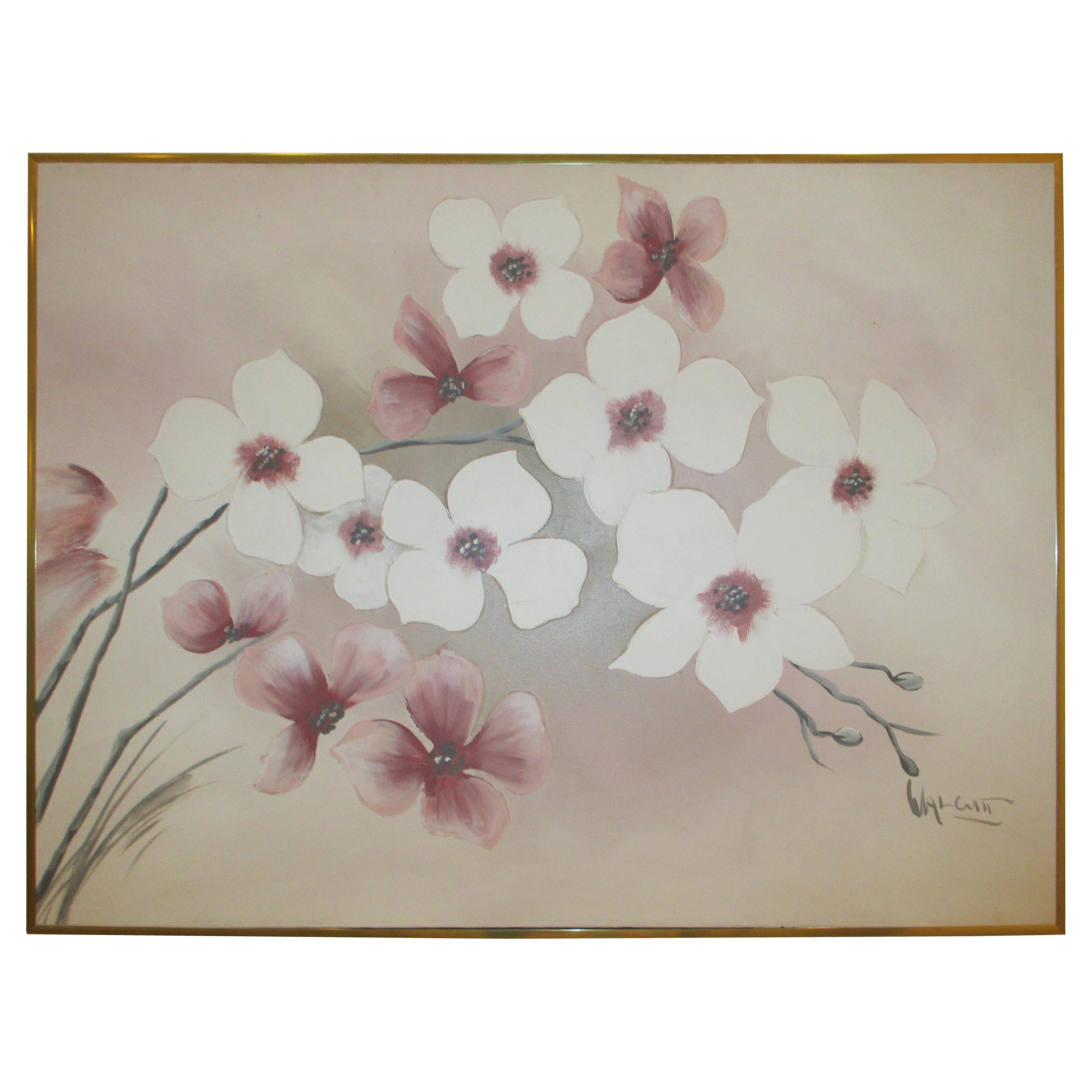 Vintage Cherry Blossom Painting For Sale